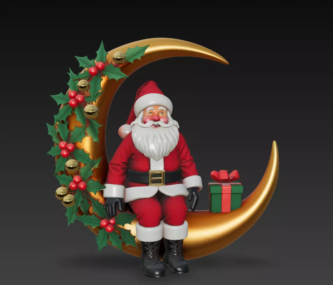 Santa on Crescent Moon - Elegant Christmas Sculpture 3D Model 3D print model