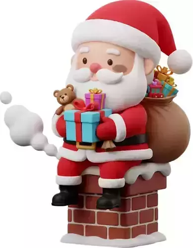 Santa on Chimney - Cute Christmas Sculpture 3D Model