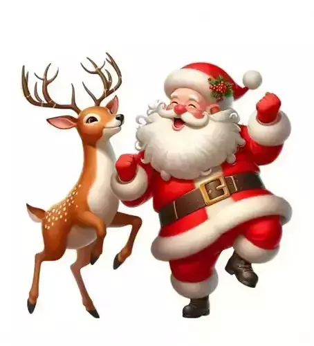 Santa and Reindeer - Joyful Christmas Duo 3D Sculpture Model