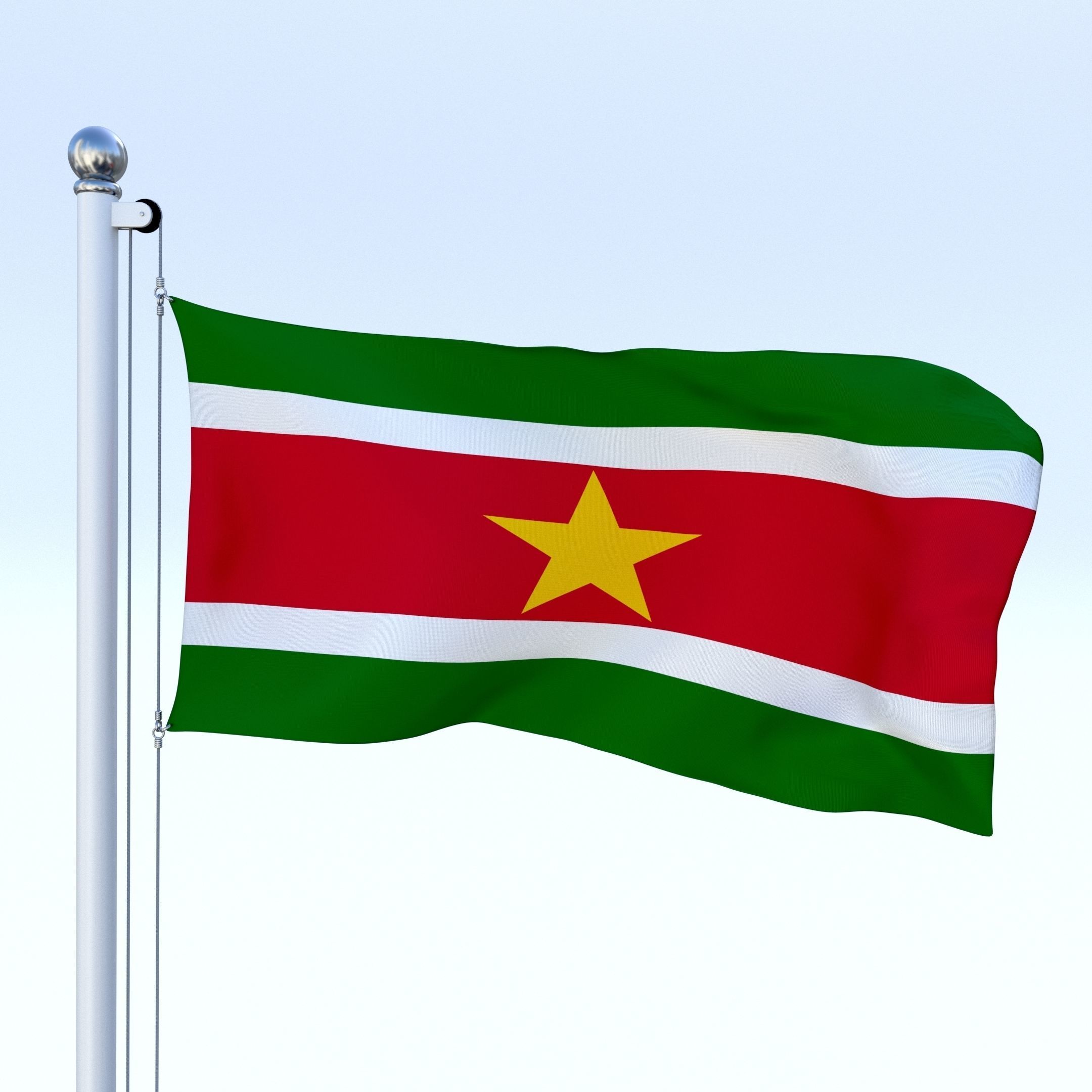 Animated Suriname Flag Low-poly 3D model_3