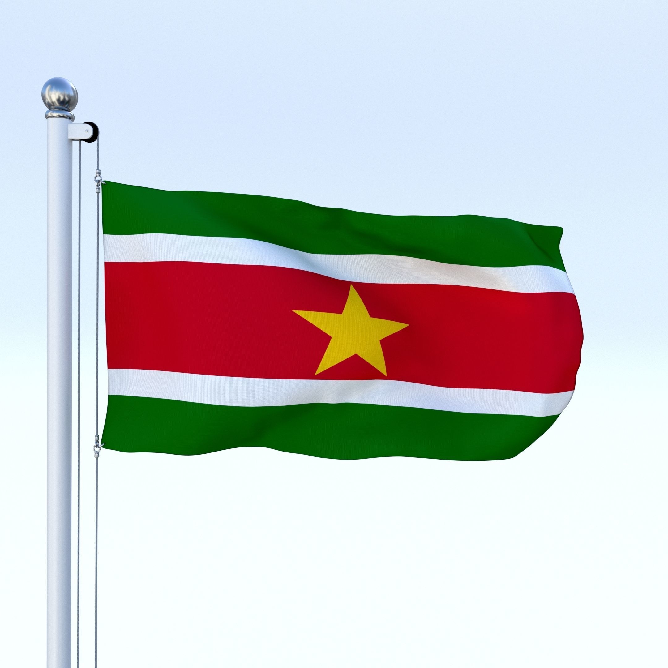 Animated Suriname Flag Low-poly 3D model_9
