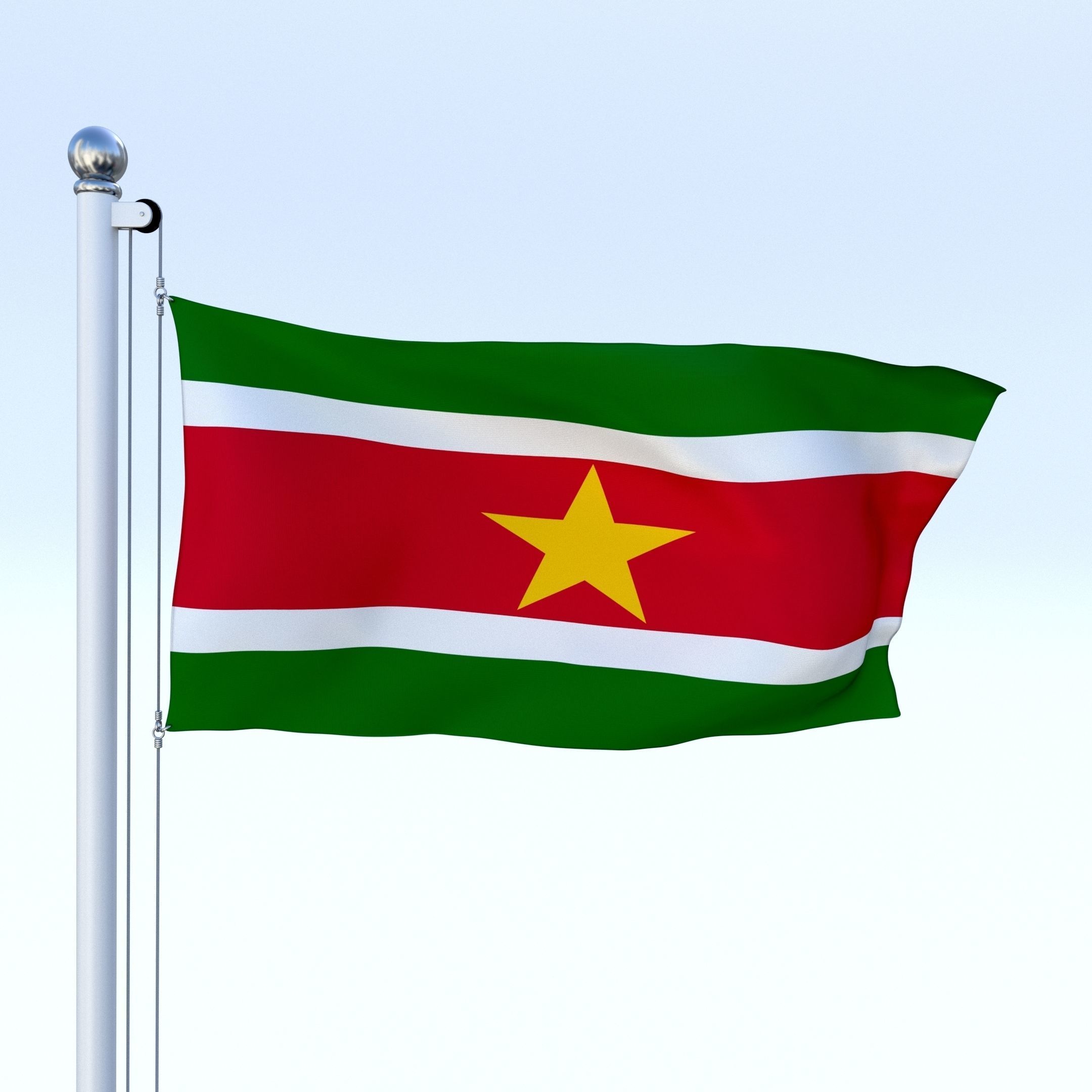 Animated Suriname Flag Low-poly 3D model_14