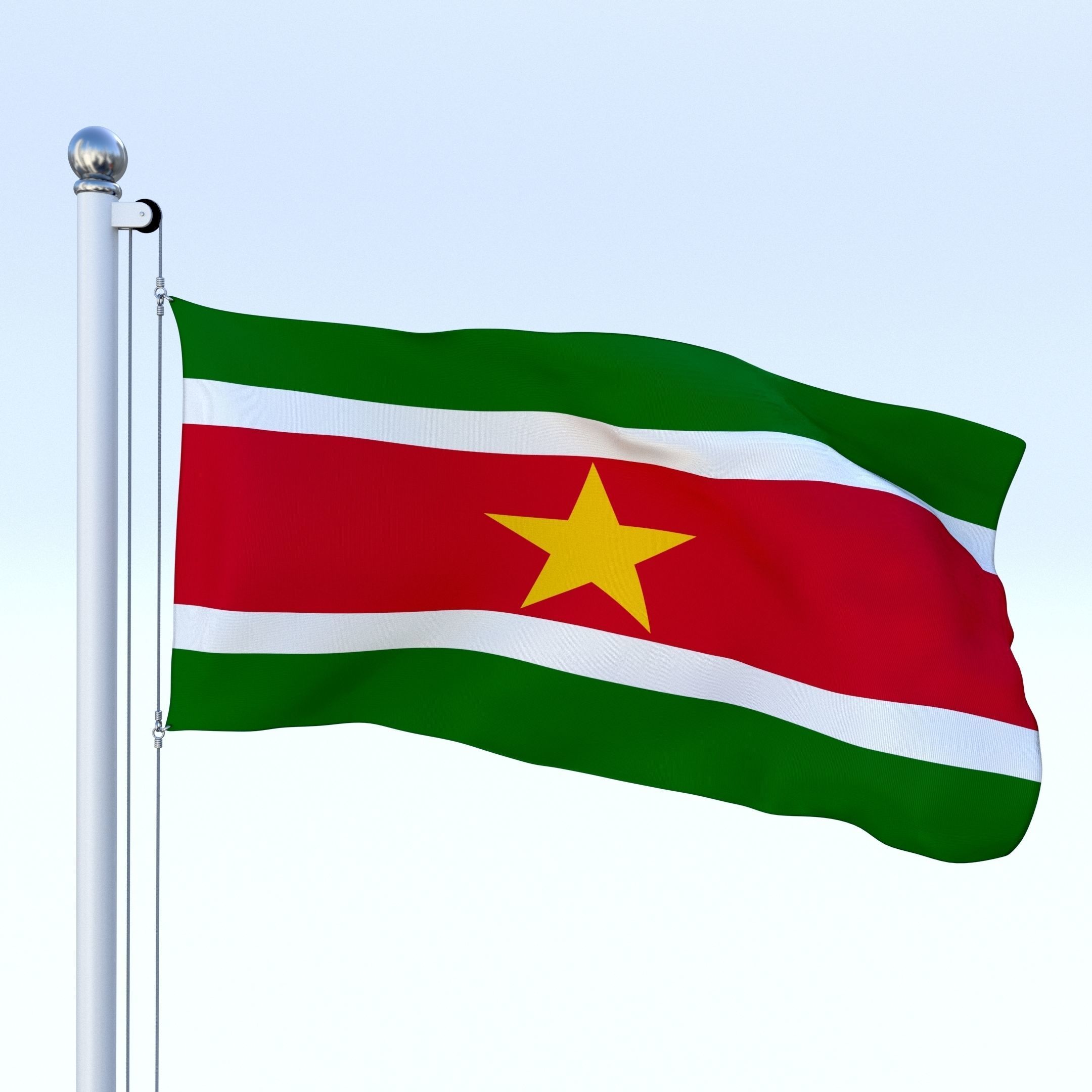 Animated Suriname Flag Low-poly 3D model_10