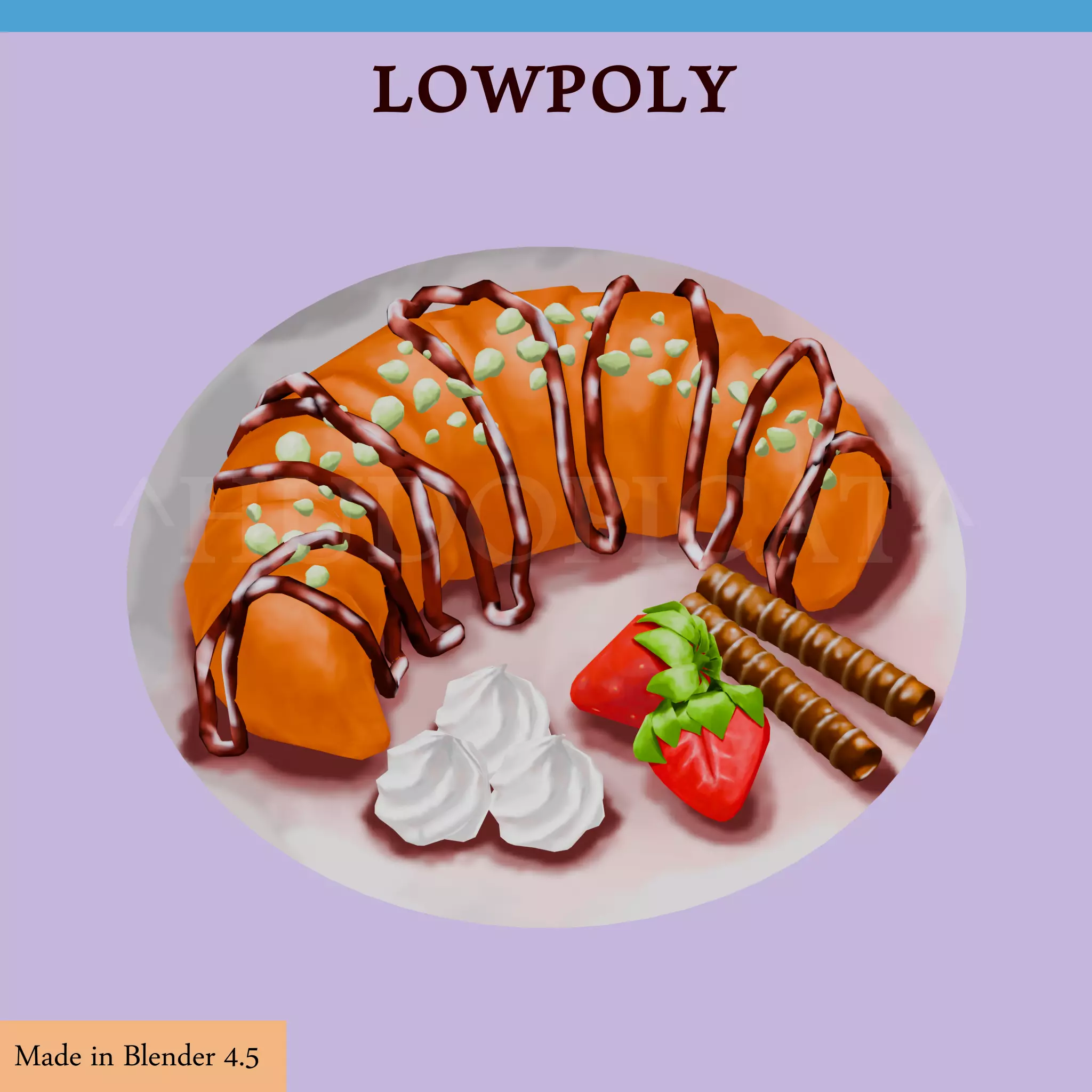 Croissant Delight - Low Poly Handpainted Dessert Low-poly 3D model