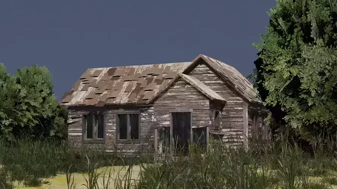 Abandoned Wooden House Game Ready PBR Textured 2K Low Poly Model