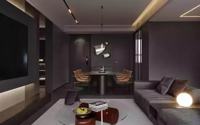 Livingroom and Kitchen 3D model 4