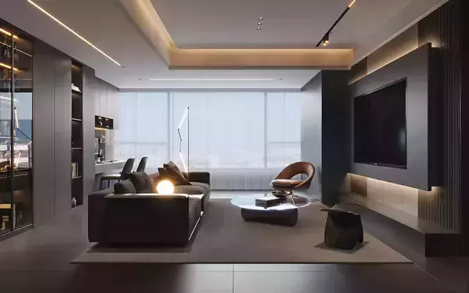 Livingroom and Kitchen 3D model 6
