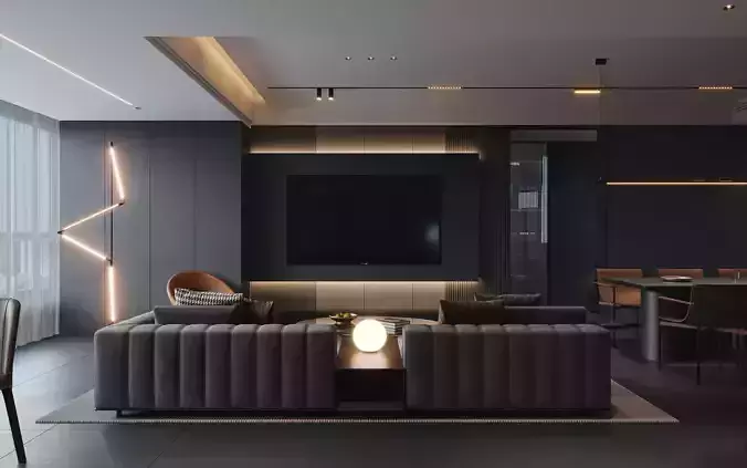 Livingroom and Kitchen 3D model 5