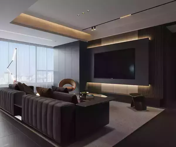 Livingroom and Kitchen 3D model 2