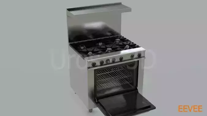 Commercial Gas Range with Oven - PBR 3D model 2
