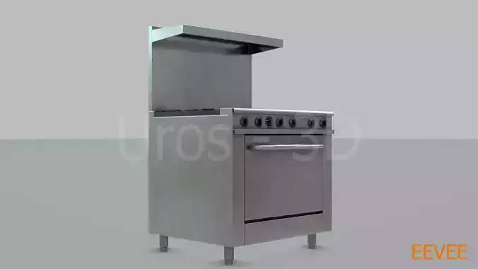 Commercial Gas Range with Oven - PBR 3D model 6