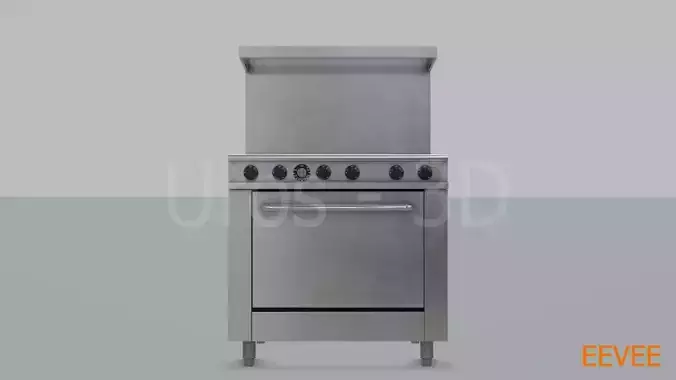 Commercial Gas Range with Oven - PBR 3D model 3
