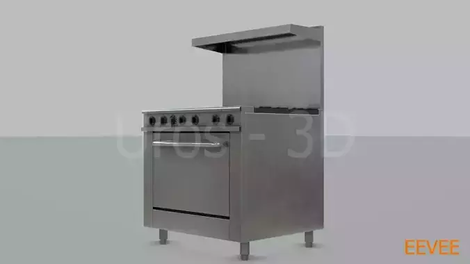 Commercial Gas Range with Oven - PBR 3D model 7