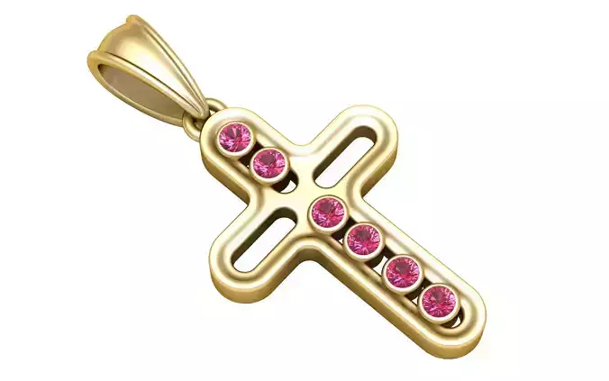 Golden Cross With Ruby Pendant 3D Printable Model