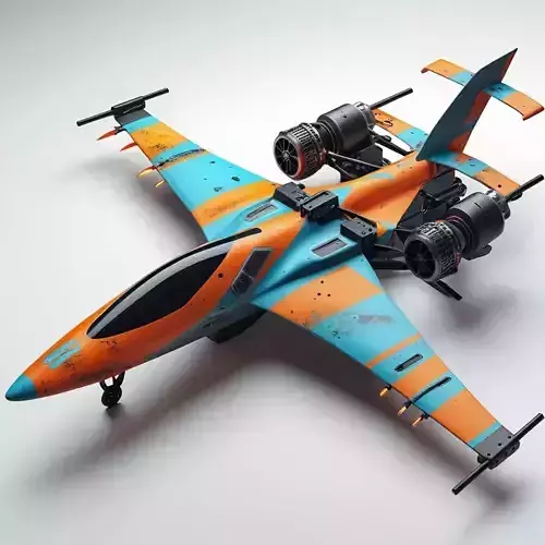 Retro Fighter Jet 3D Model Orange Scifi Aircraft