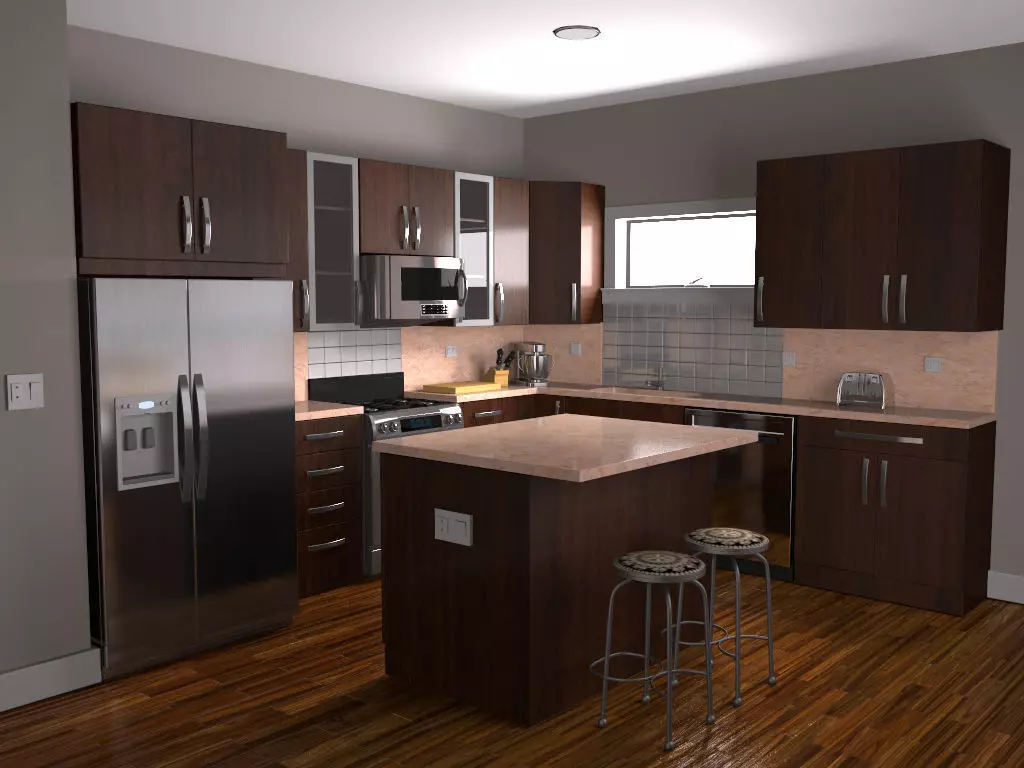 kitchen modern with cabinets and stainless steel appliances Free low-poly 3D model_0