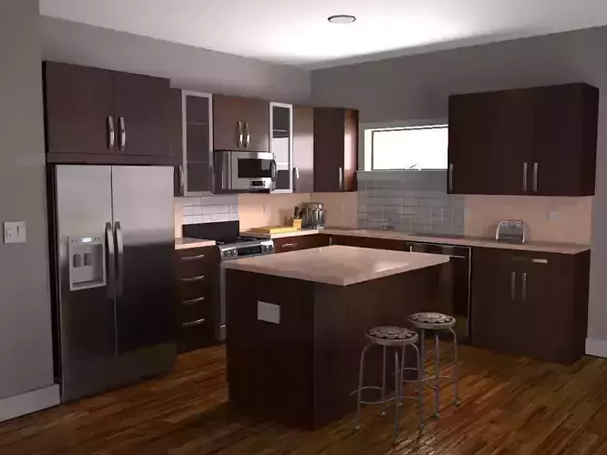 kitchen modern with cabinets and stainless steel appliances Free low-poly 3D model