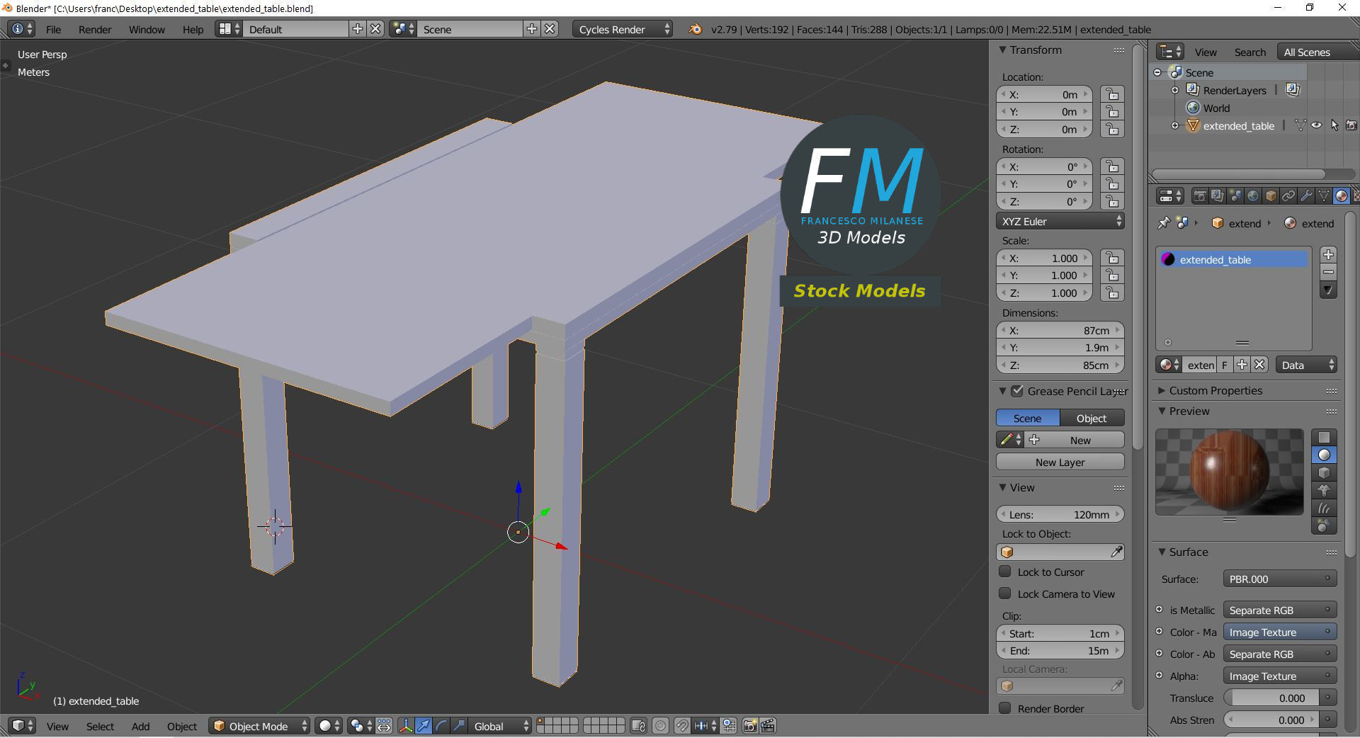 Extended table Low-poly 3D model_9