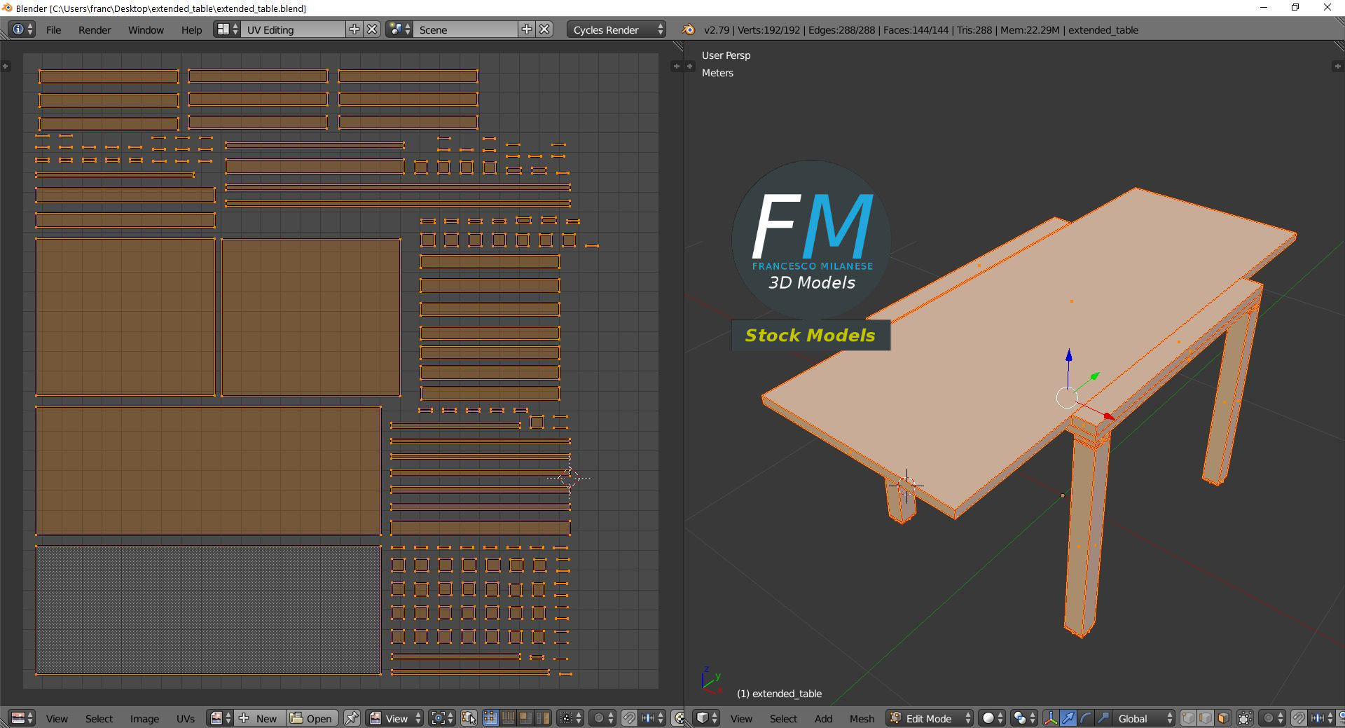 Extended table Low-poly 3D model_10