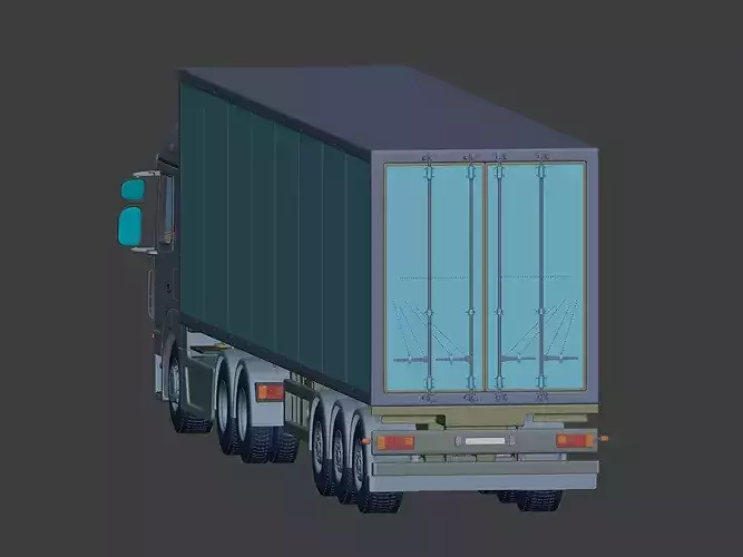 Generic Large Container - Refrigerator Semi Trailer Truck 3D model 7