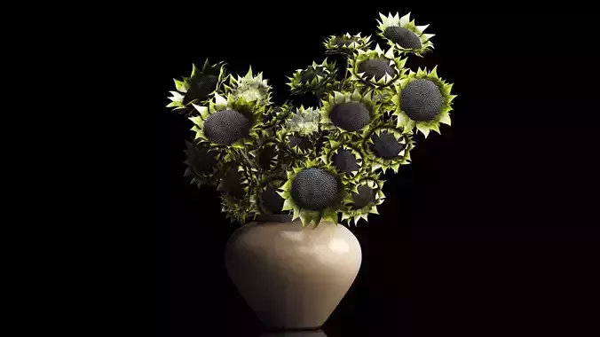 Realistic bouquet green sunflowers ceramic vase decor new