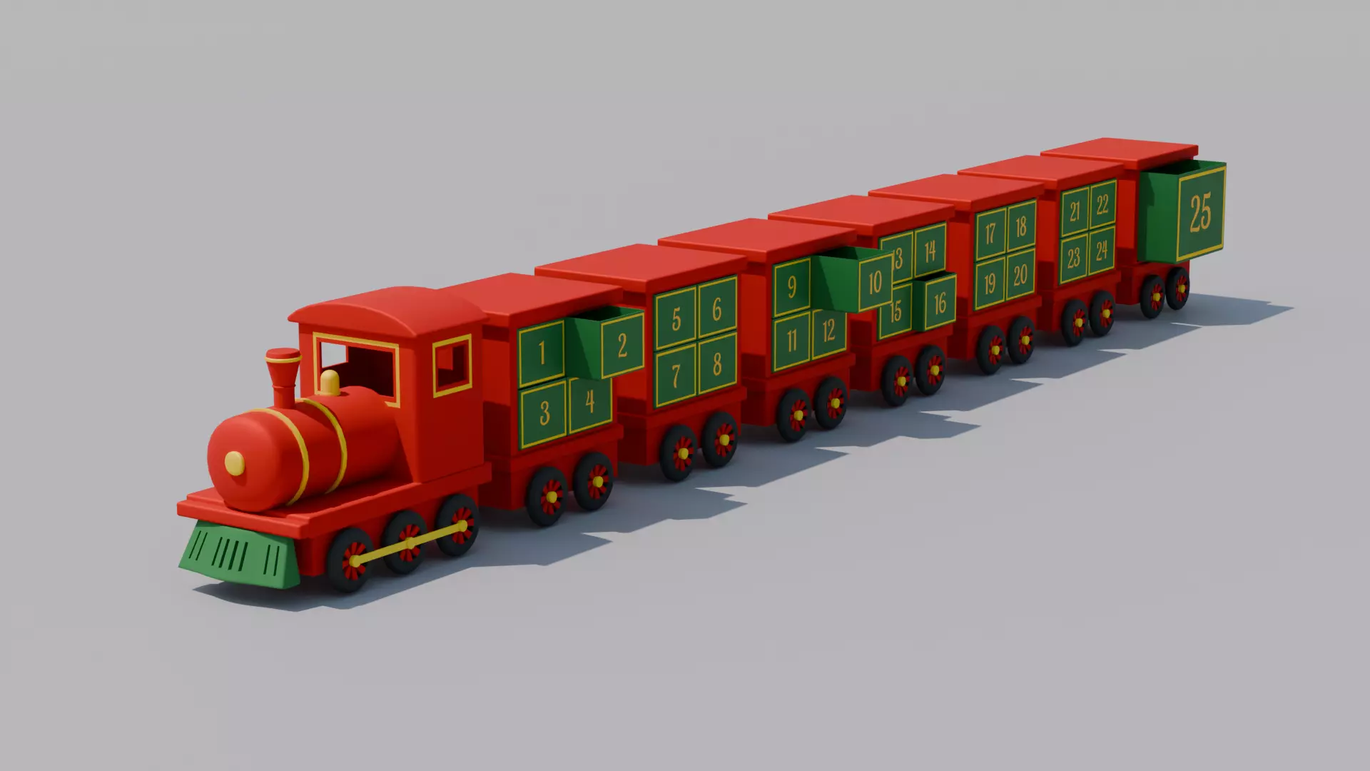 Christmas train advent calendar type with ajustable shelfs 3D model