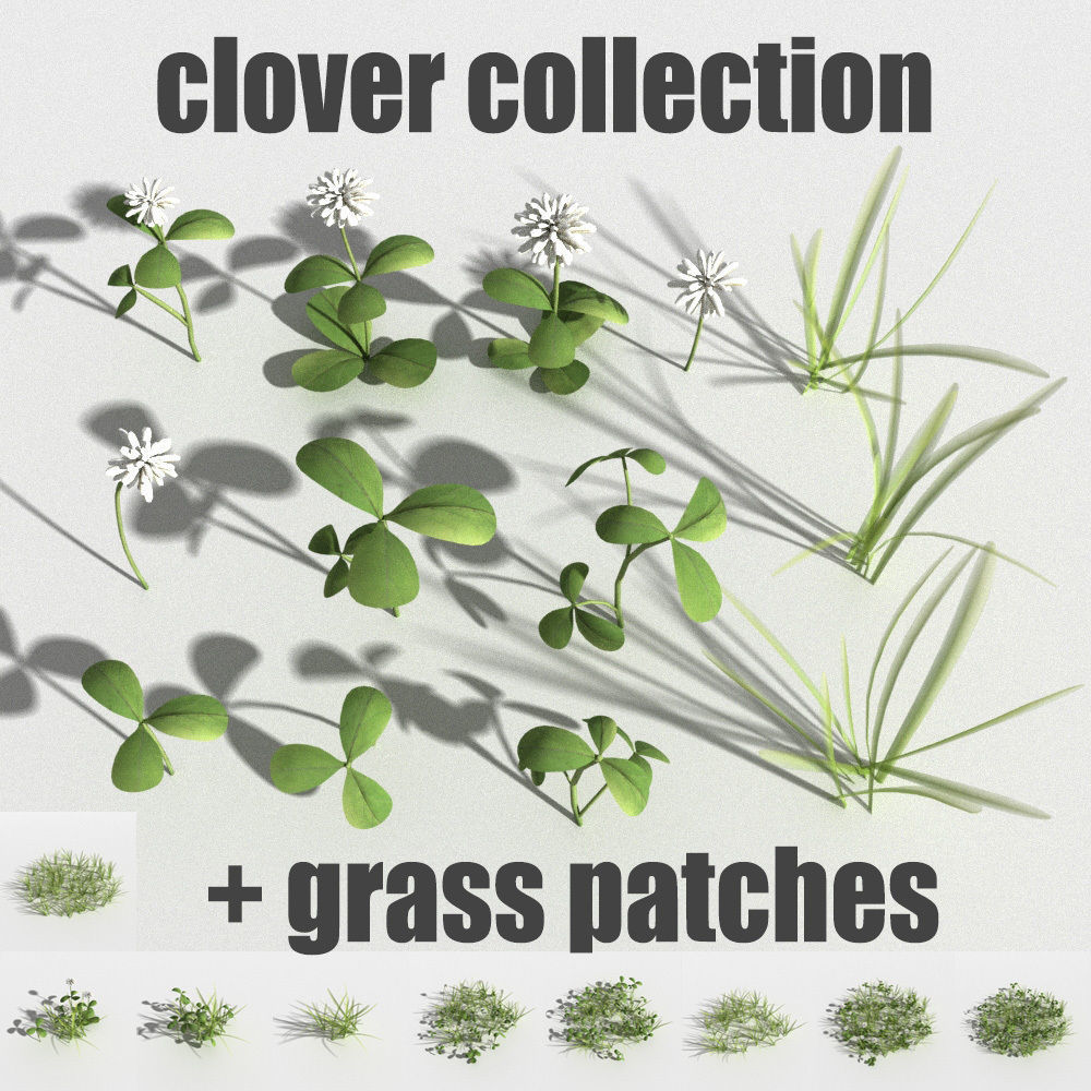 clover collection with gras patches 3D model_1