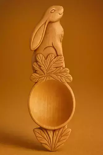 Carved Wooden Rabbit Spoon