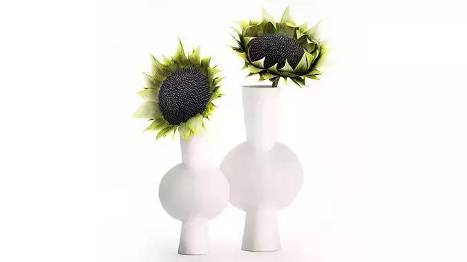 Minimalist bouquet green sunflowers vase decor new