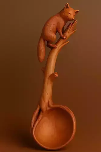 Carved Fox Wooden Spoon 3d Model