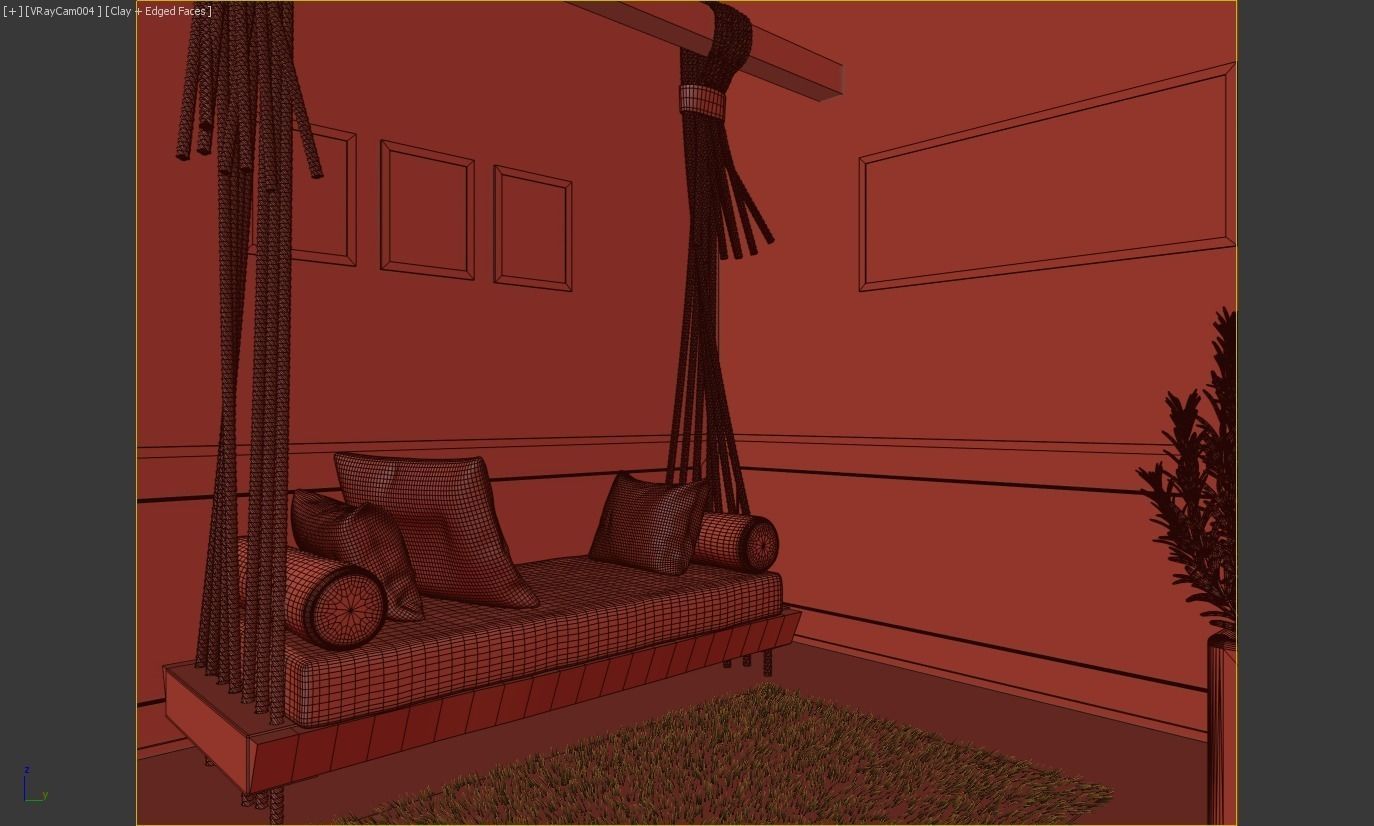 Simple Hanging Bed scene 3D model_1
