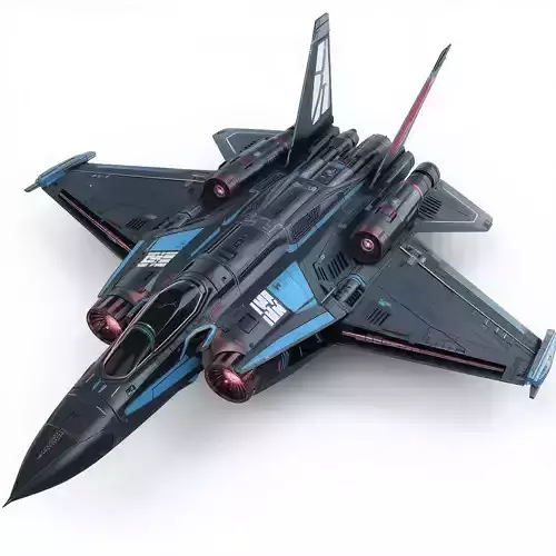Neon Interceptor Fighter 3D Model Futuristic War Jet