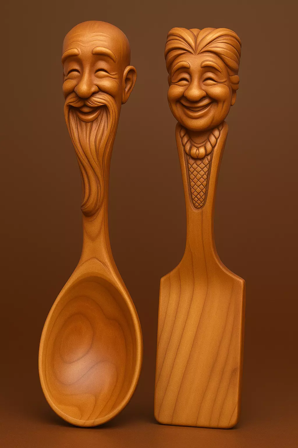 Carved Wooden Elderly Couple Spoon 3d Model 3D print model