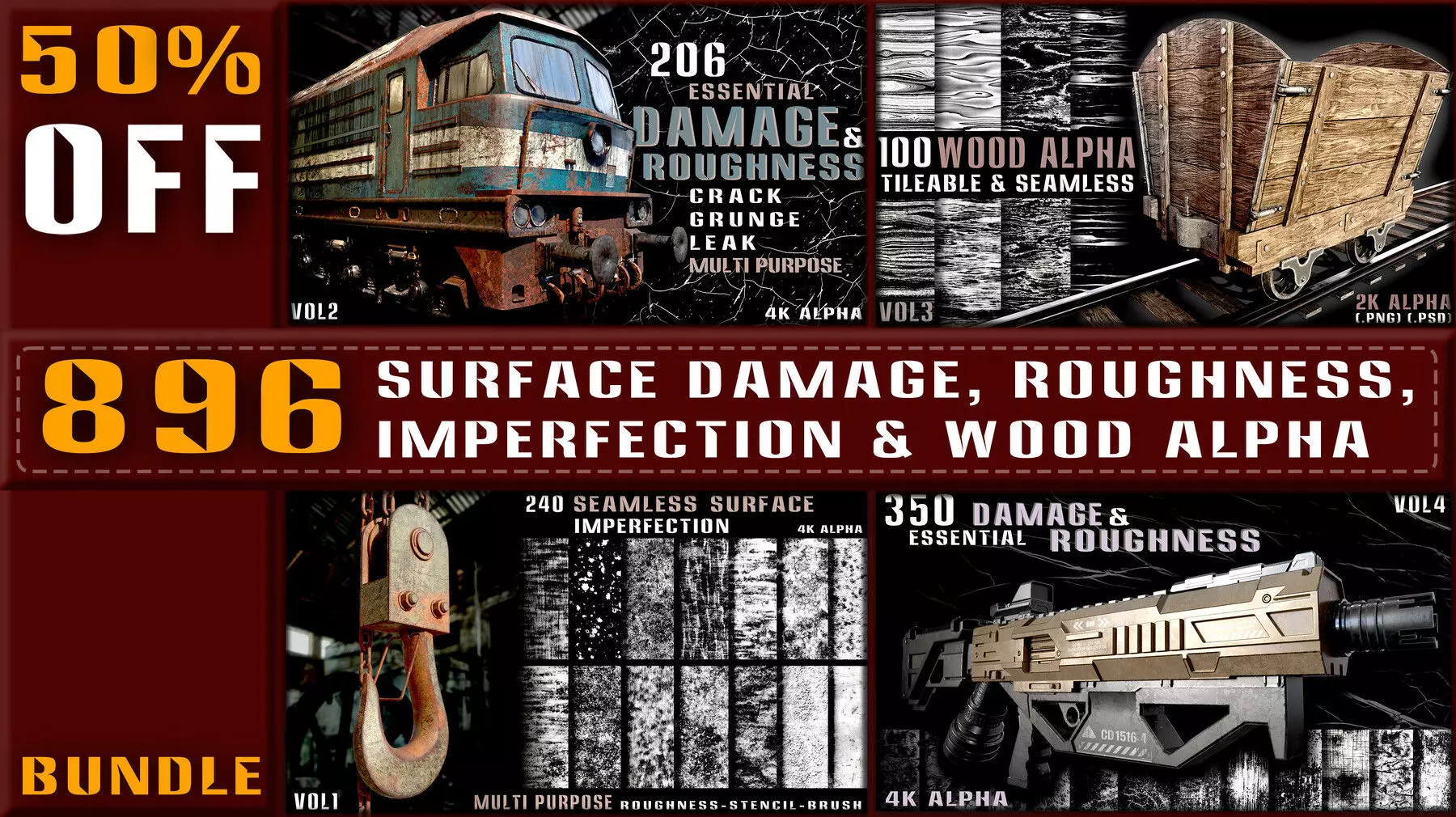 896 Surface Damage Roughness Impefrection and Wood Alpha Texture