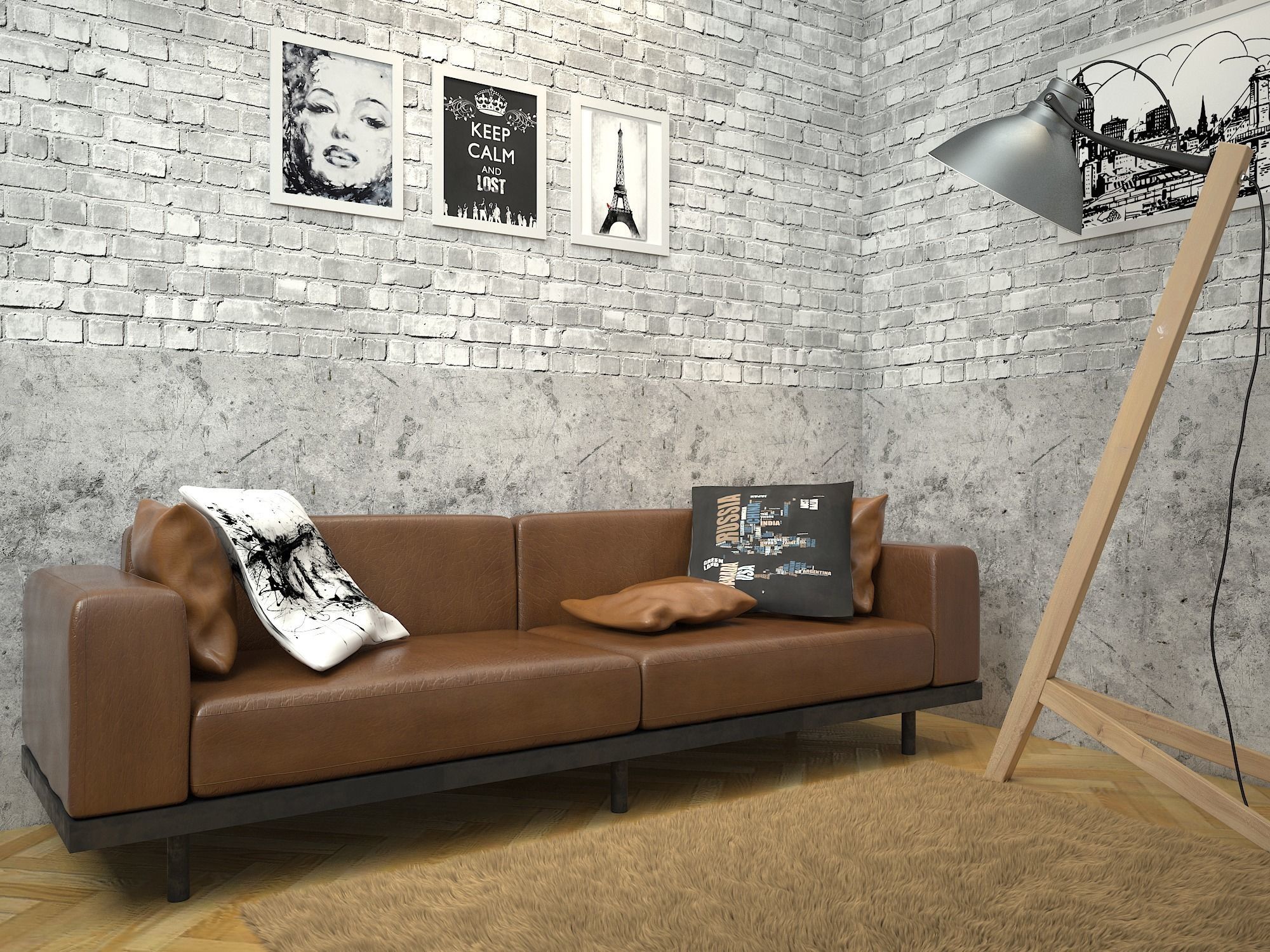 Simple Sofa scene 3D model_0