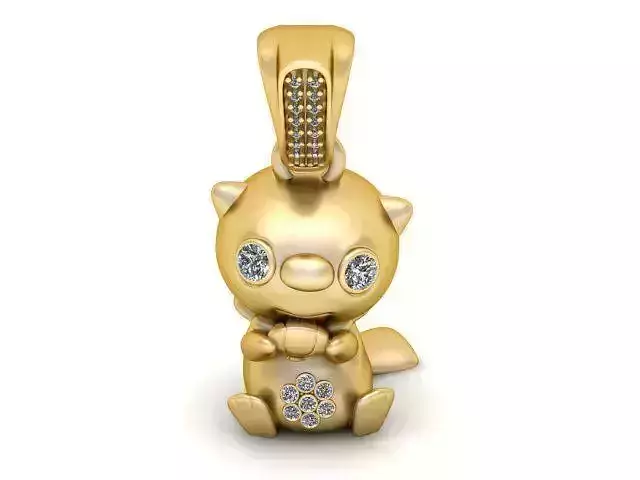 Golden Kawaii Kitty Pendant Cute Character Jewelry 3D Model