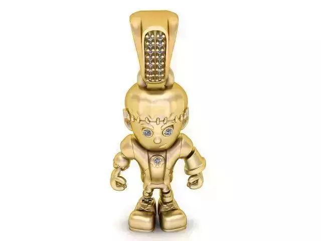 Golden RoboBuddy Pendant Futuristic Character Jewelry 3D Model