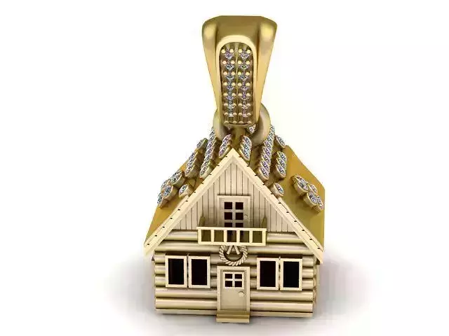 Golden Cozy Cabin Pendant   Luxury House Jewelry 3D Model 