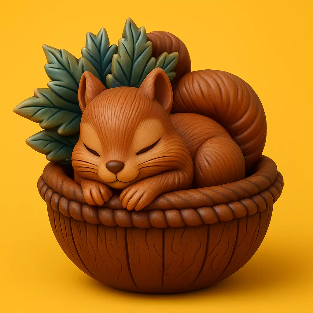 Sleeping Squirrel Wooden Sculpture 3d Model 3D print model