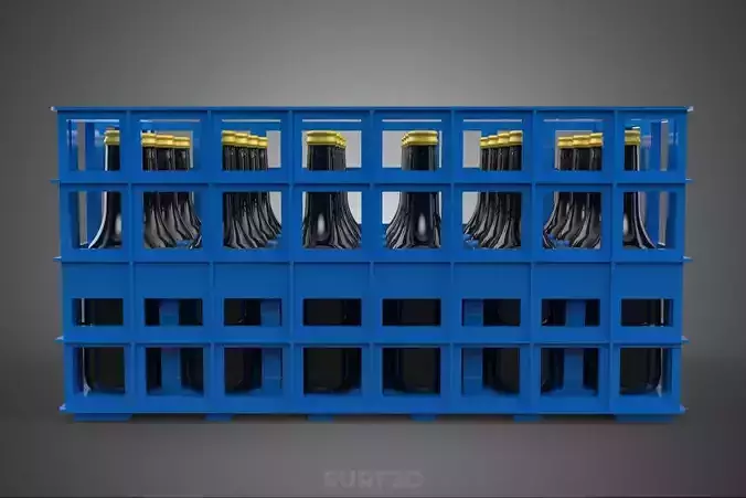 BLUE SAUCE BOTTLE PLASTIC CRATE BOX CONTAINER STORAGE RACK TRAY 3D model 7
