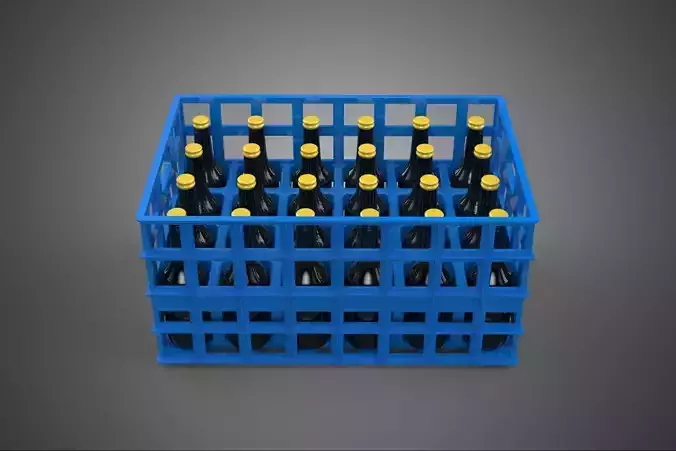 BLUE SAUCE BOTTLE PLASTIC CRATE BOX CONTAINER STORAGE RACK TRAY 3D model 3
