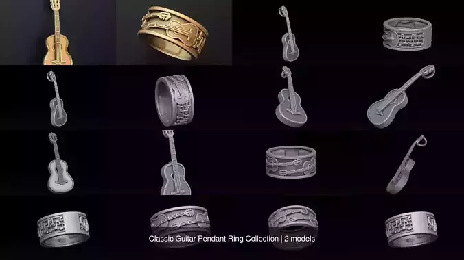 Classic Guitar Pendant Ring Collection
