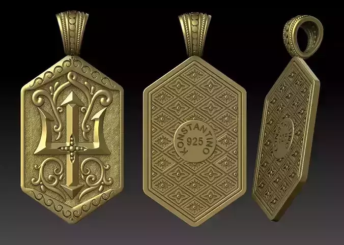 Ukrainian Tryzub Trident Pendant 3D Model