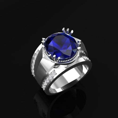 White Gold Ring With Sapphire 1 3D print model