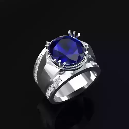 White Gold Ring With Sapphire 1 3D print model