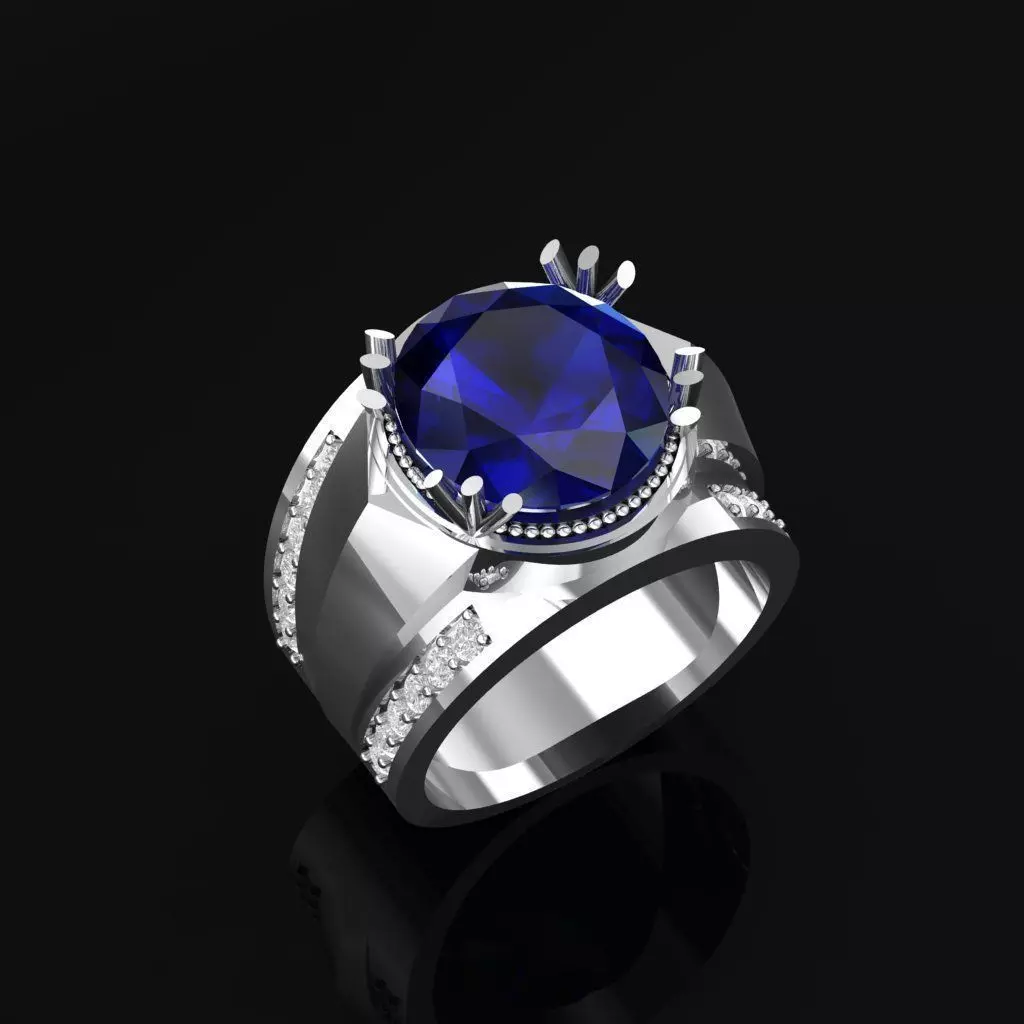 White Gold Ring With Sapphire 1 3D print model_0