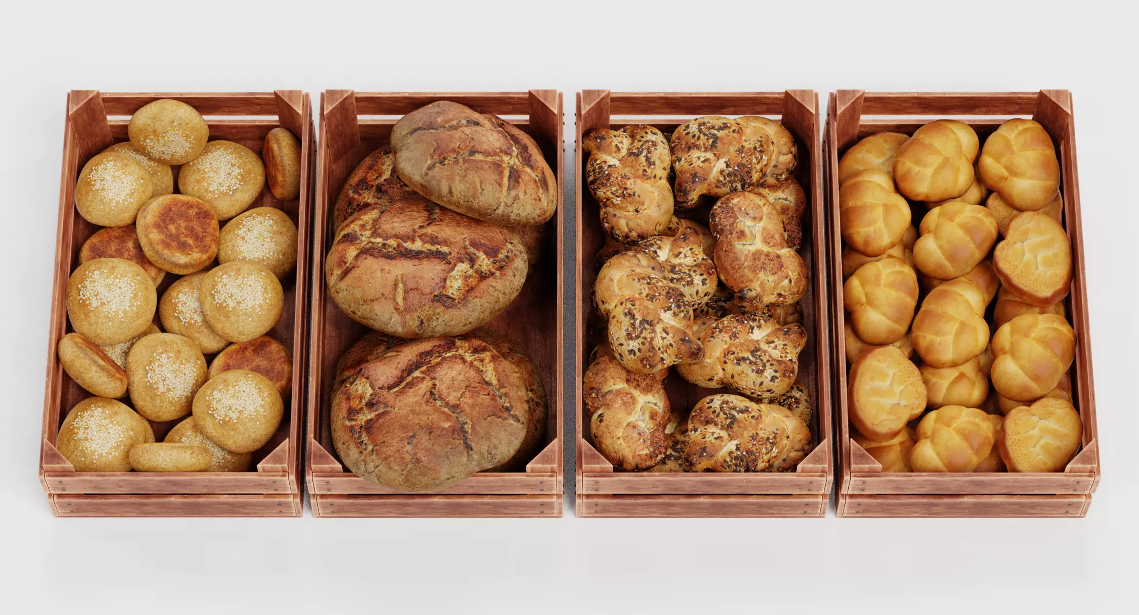 Bakery Set - Filled Wooden Produce Crates 3D model