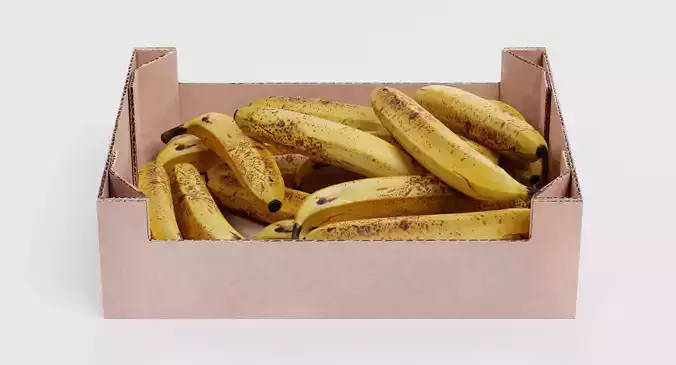 Bananas in Box - Filled Cardboard Produce Crate 3D model 2
