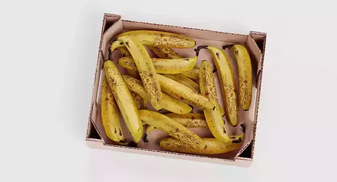 Bananas in Box - Filled Cardboard Produce Crate 3D model 7