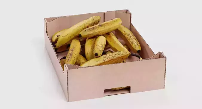 Bananas in Box - Filled Cardboard Produce Crate 3D model 4